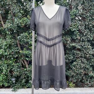 Bongo Y2K Black Sheer Tie Back Dress Grunge Whimsy Retro Womens 9